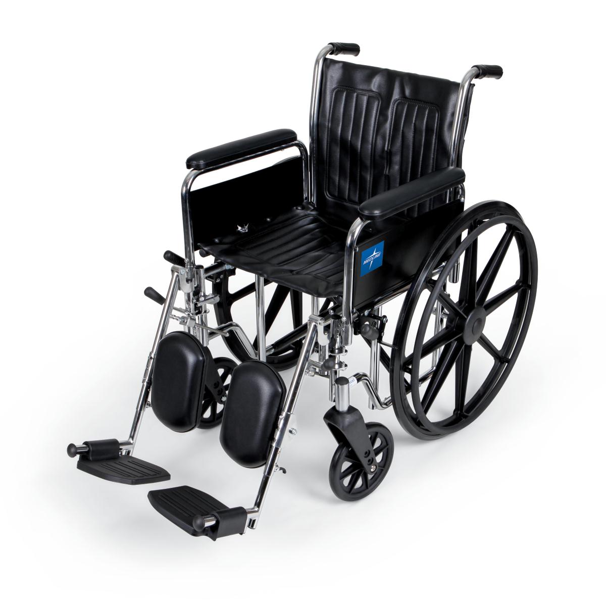 Excel Wheelchair with Full-Length Arms and Elevating Leg Rests, Black, 20", 300 lb. Capacity