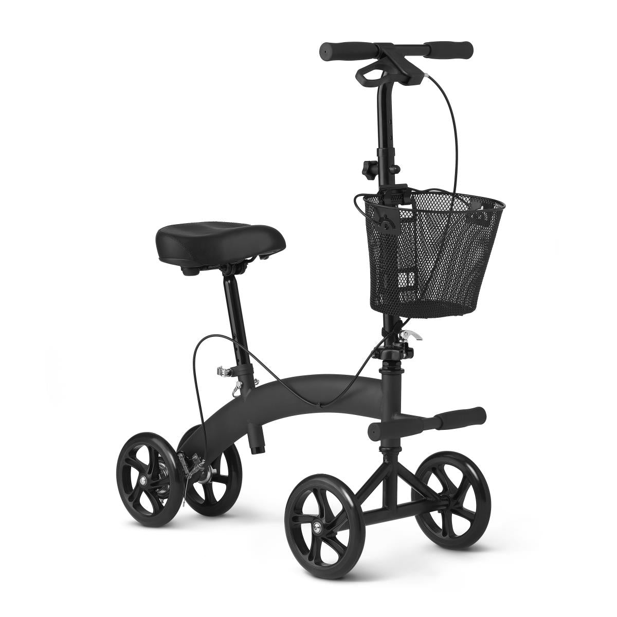 Manual Seated Scooter with Footrest and Basket, Black, Each