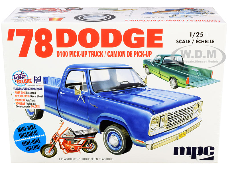 Skill 2 Model Kit 1978 Dodge D100 Pickup Truck with Mini Bike 1-25 Scale Model by MPC