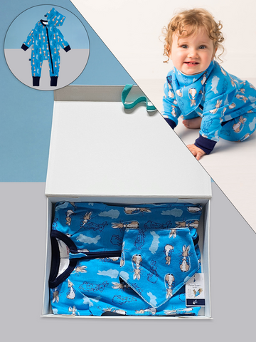 Blade & Rose Peter Rabbit Navy Romper/Bib Gift Box Set 0-6 Months Matron Inn
