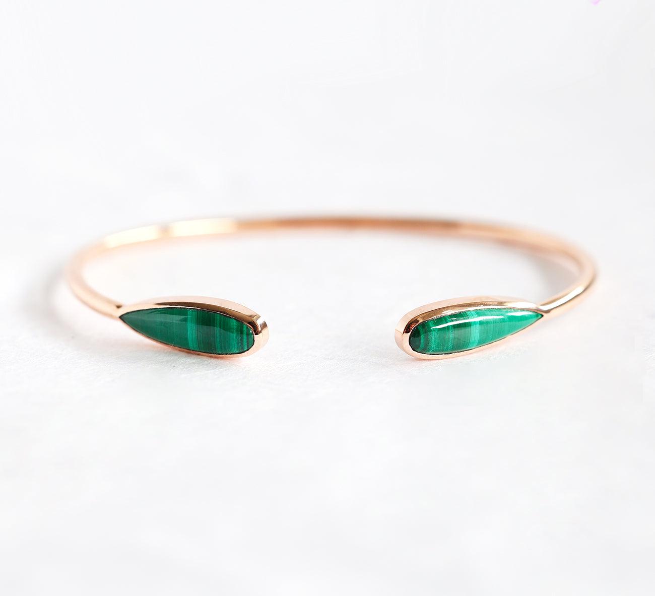 Malachite Cuff Bracelet, 14K Yellow Gold Bracelet - 14k yellow gold - polished