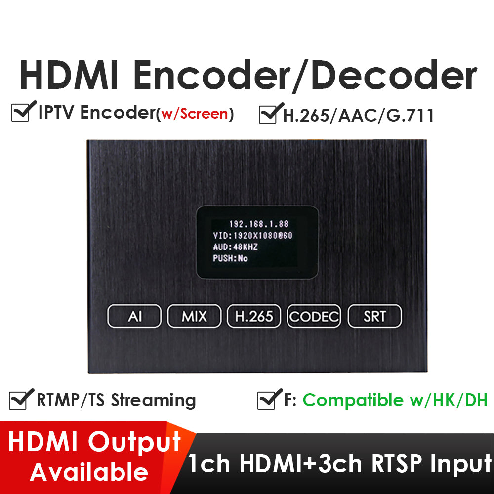 H.265 Basic 1080P 60fps HDMI Encoder Decoder for Live Streaming w-Screen HDMI Loopout