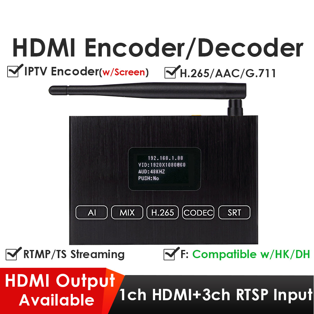 H.265 WiFi 1080P 60fps HDMI Encoder Decoder for Live Streaming w-Screen HDMI Loopout