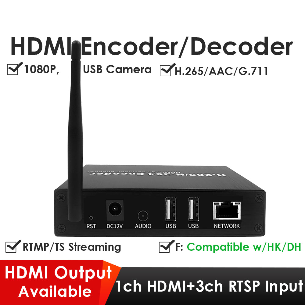 H.265 1080P WiFi HDMI Video Encoder-Decoder HDMI Loopout Dual USB2.0 for Webcam Recording Playing Compatible with ONVIF-HK for IPTV Streaming to YouTube Facebook