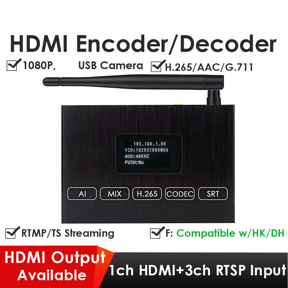 H.265 1080P WiFi HDMI Video Encoder-Decoder Loopout Screen Dual USB2.0 for Webcam Recording Playing Compatible with ONVIF-HK for IPTV Streaming to YouTube Facebook