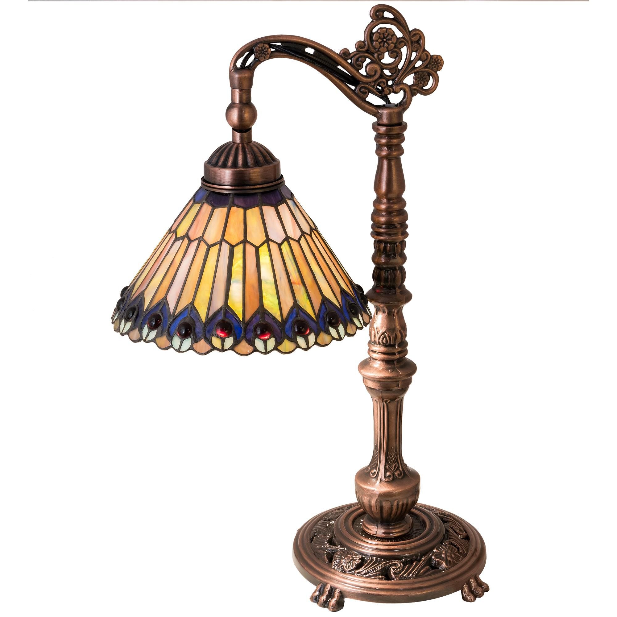 Meyda Lighting Tiffany Jeweled Peacock 19 Inch Desk Lamp Tiffany Jeweled Peacock - 32738 - Tiffany Glass