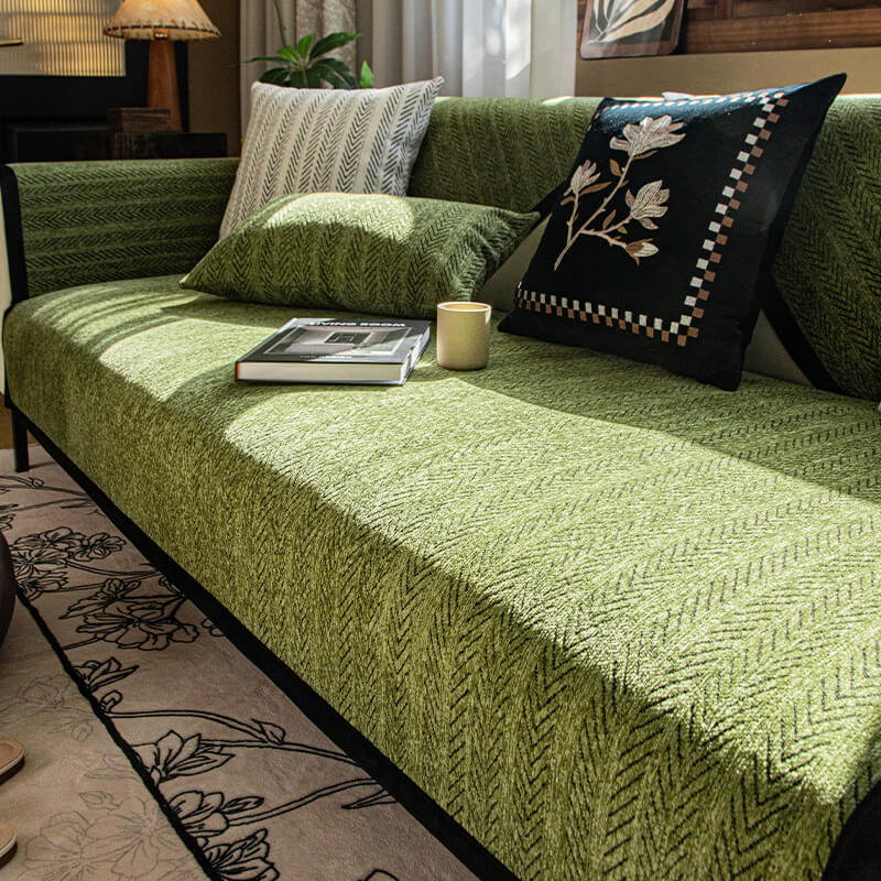 Modern Chenille Fabric Furniture Protection Anti-Scratch Non-Slip Couch Cover, Green - 35.4*35.4 in(1 pc)
