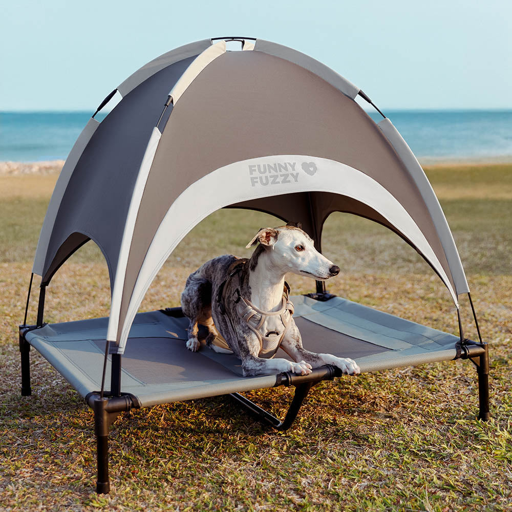 Multi-Functional Breathable Cooling Elevated Dog Bed with Canopy - PawAir, Gray - L