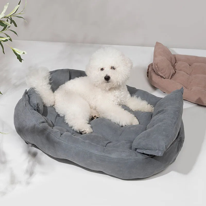Multifunctional Pet Mat Soft Suede Cat & Dog Bed, Dark Grey - S
