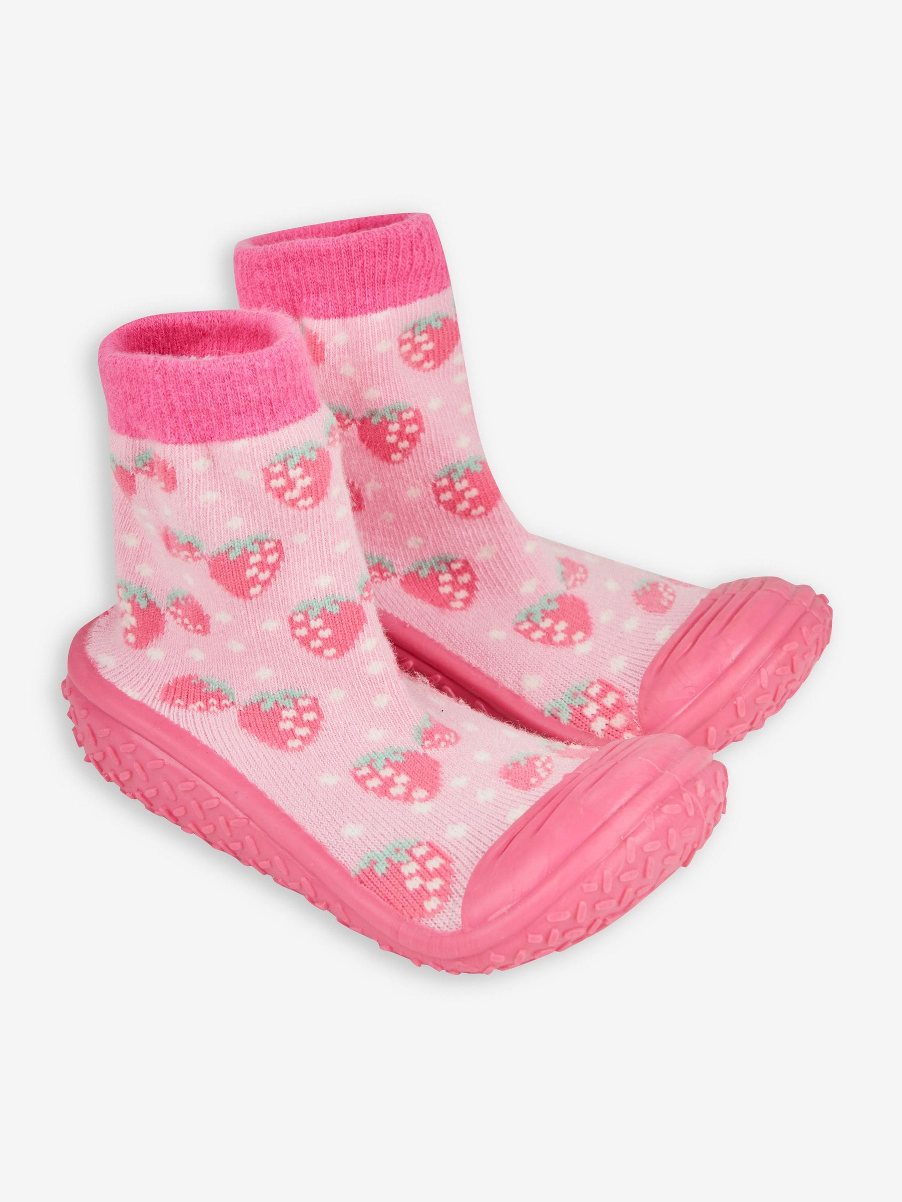 Pink Strawberry Indoor Outdoor Slipper Socks 6-12 Mths