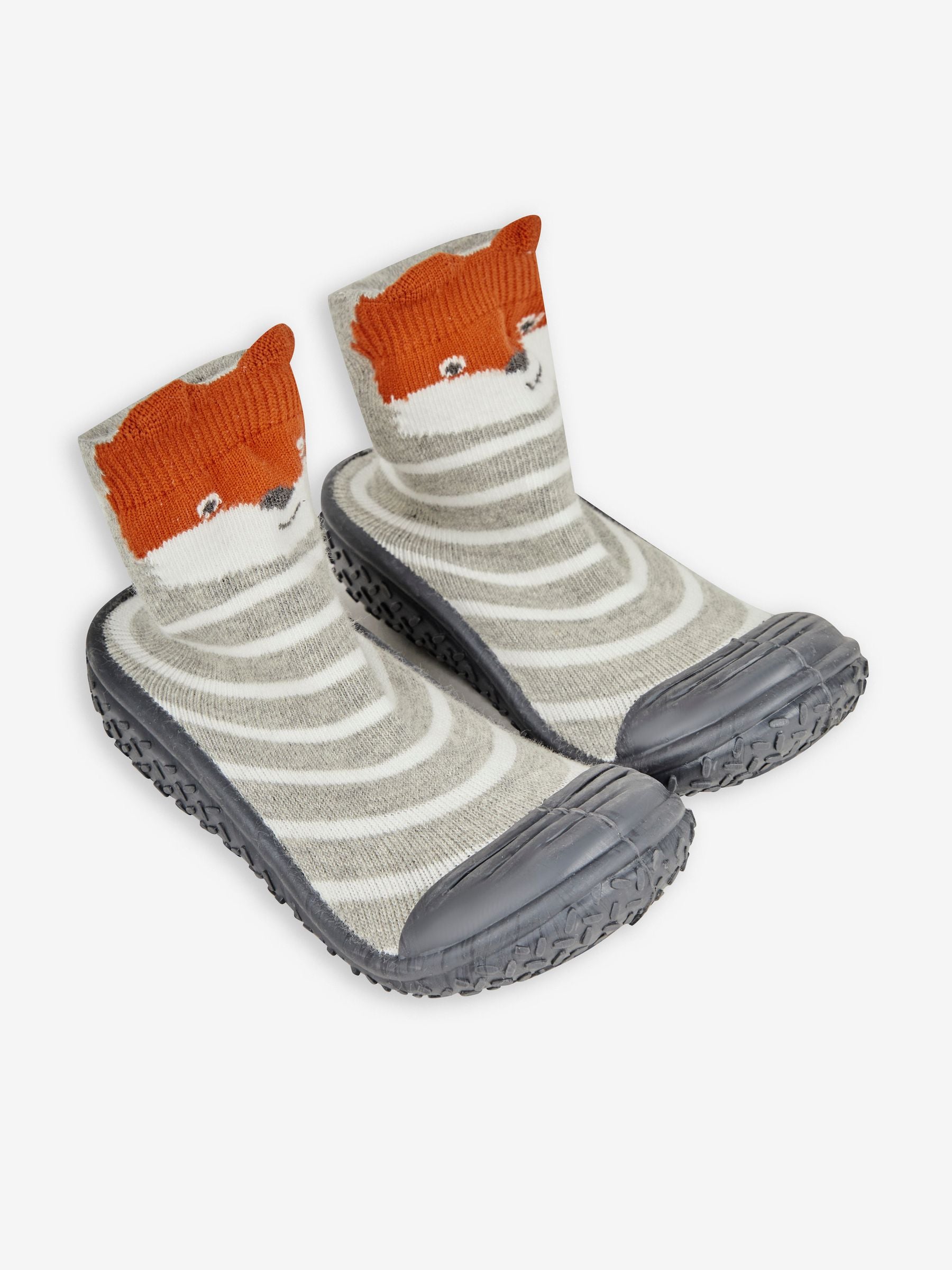 Grey Indoor Outdoor Fox Slipper Socks 6-12 Mths