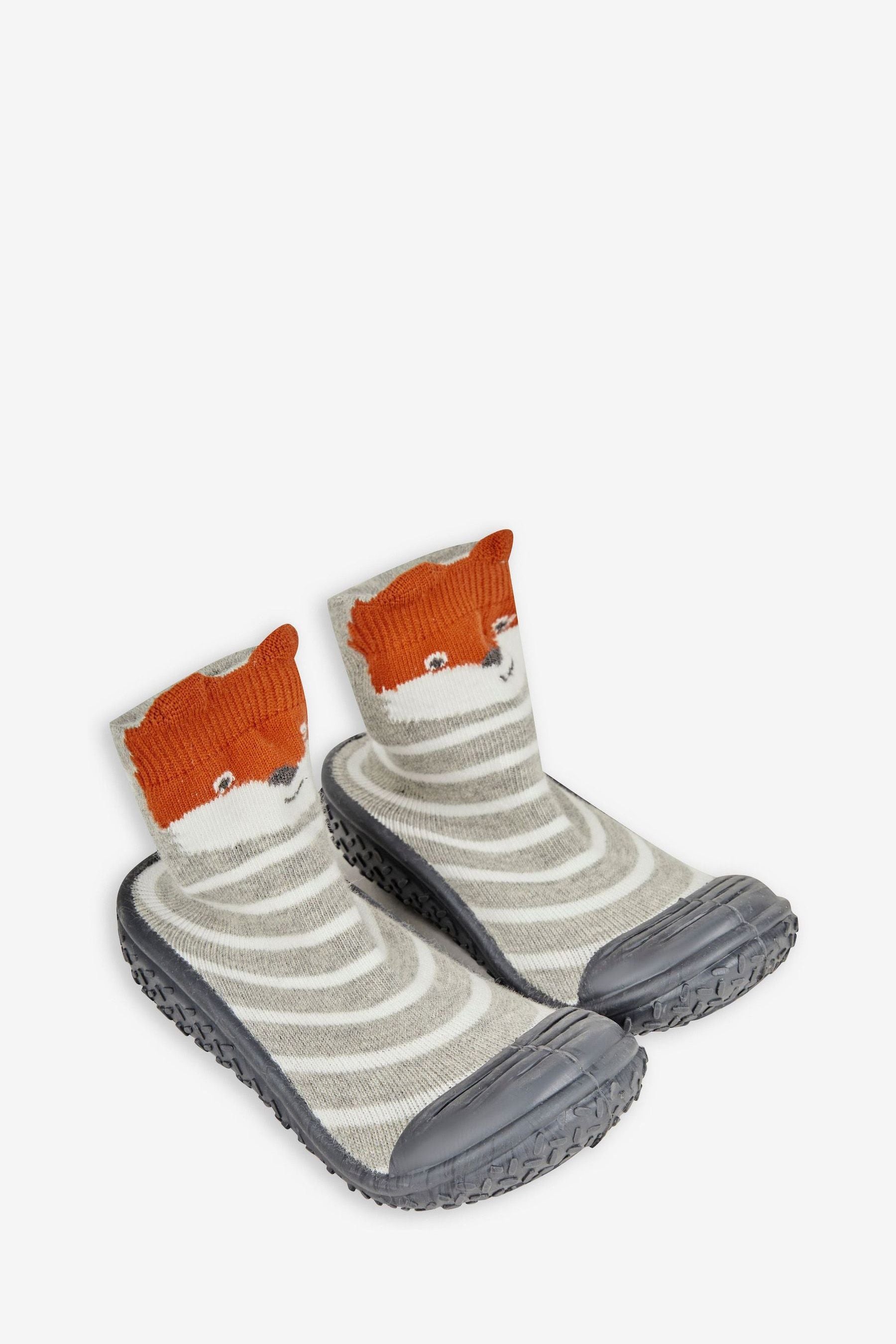 Grey Indoor Outdoor Fox Slipper Socks 12-18 Mths