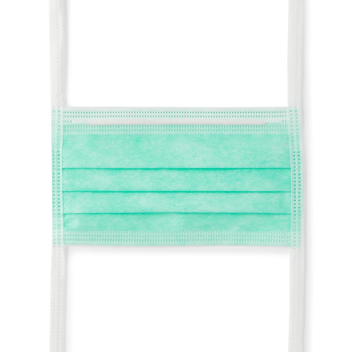 Surgical Face Mask with Ties and Anti-Fog Adhesive Tape Under Peel-Away Film, Green, Box of 50