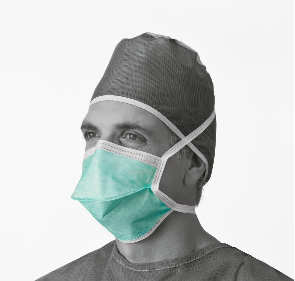 Duckbill Surgical Face Mask with Ties and Foam Anti-Fog Strip, Green, Case of 300