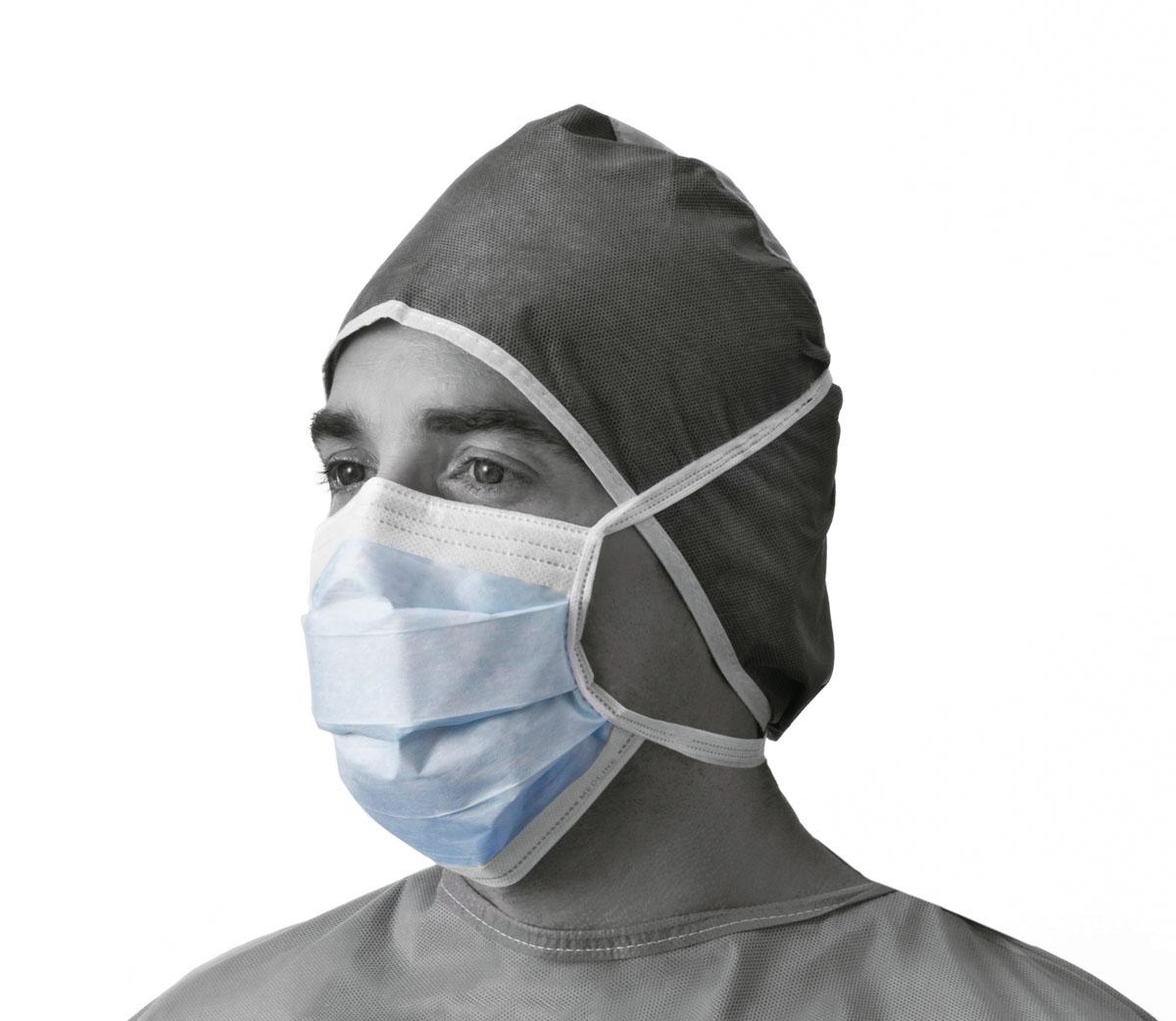 Prohibit X-Tra ASTM Level 1 Surgical Face Mask with Foam Anti-Fog Strip and Ties, Blue, box