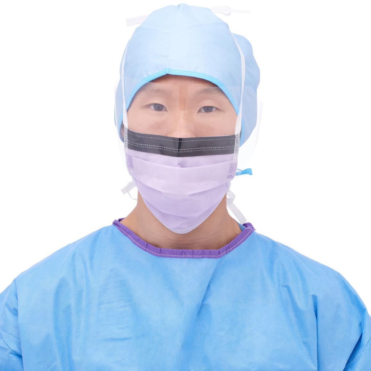 ASTM Level 3 Anti-Fog Surgical Face Mask with Shield and Ties, Purple, box