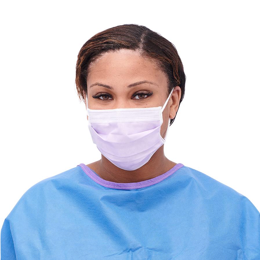 ASTM Level 3 Procedure Face Mask with Ear Loops and Thermal Bond Inner-Polypropylene Outer Facings, Purple, Case of 300