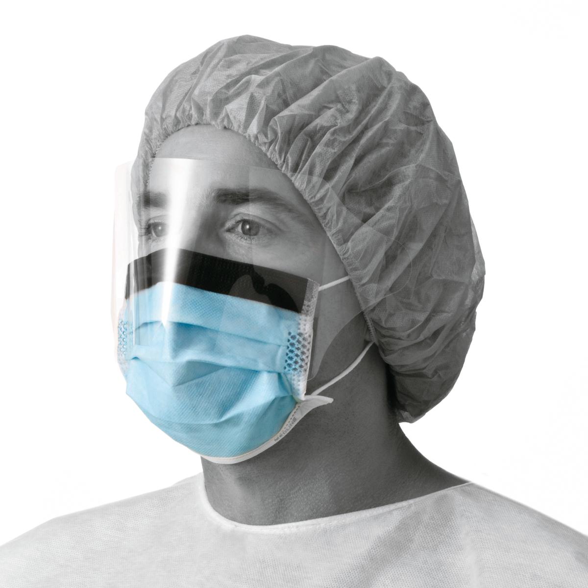 Basic Procedure Face Mask with Shield, Anti-Fog Strip and Ear Loops, Blue, box