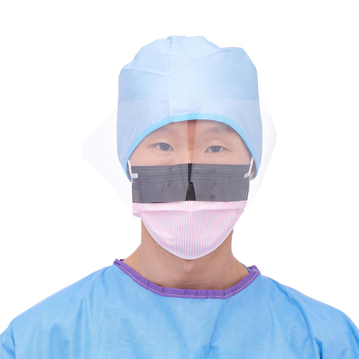 ASTM Level 3 Procedural Face Mask with Eye Shield and Ear Loops, Anti-Fog Foam, Anti-Glare Strip, Pink, Case of 100