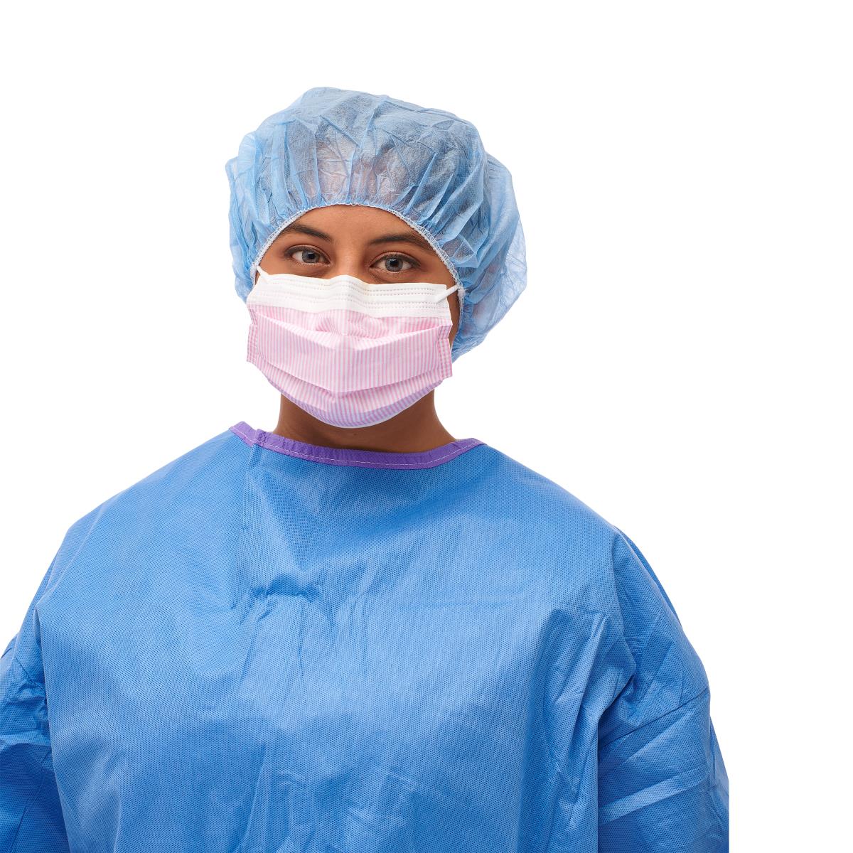ASTM Level 3 Procedure Face Mask with Ear Loops and Cellulose Inner-Outer Facings, Pink and White Striped, Case of 300