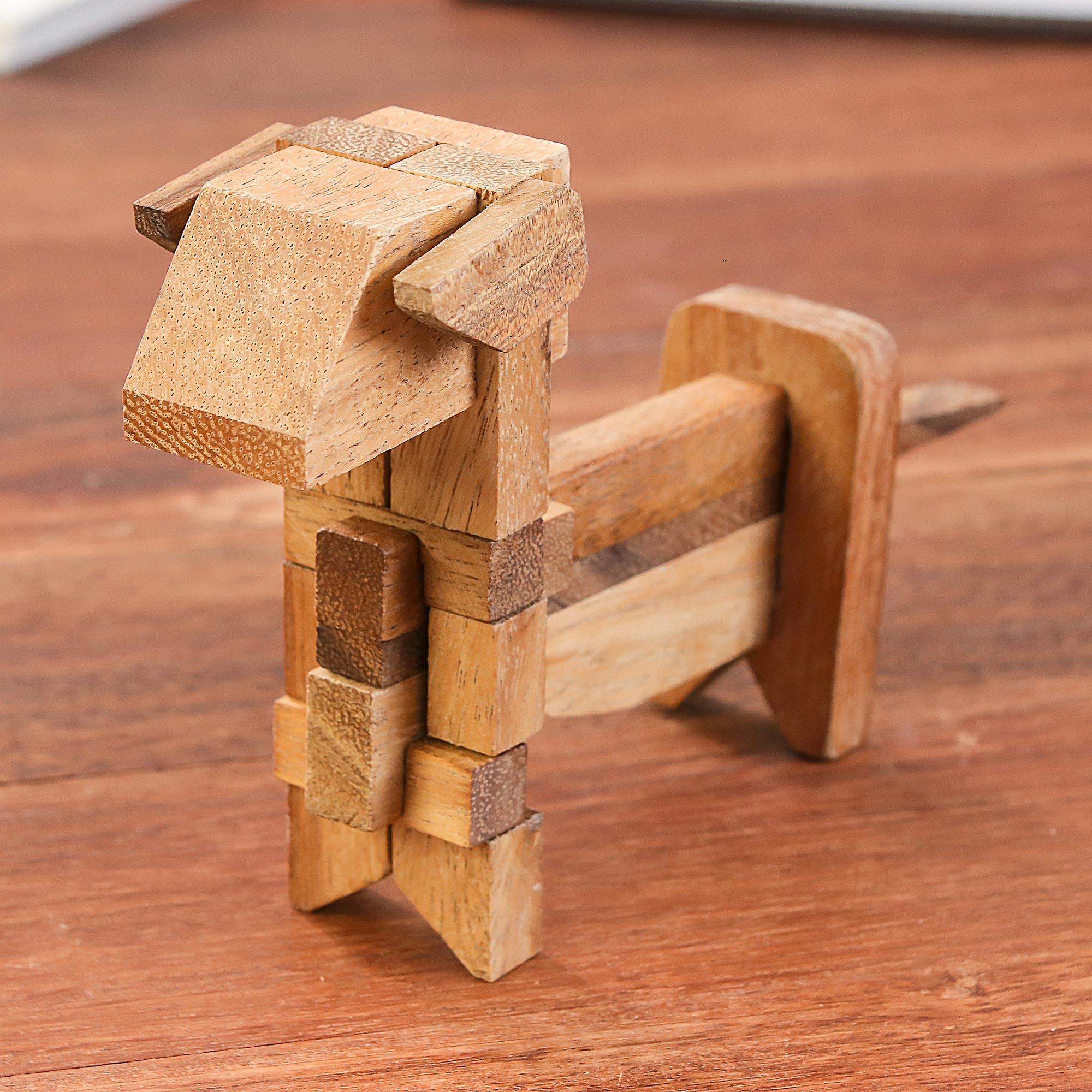 NOVICA Excited Puppy Handcrafted Wood Dog-Shaped Puzzle from Thailand