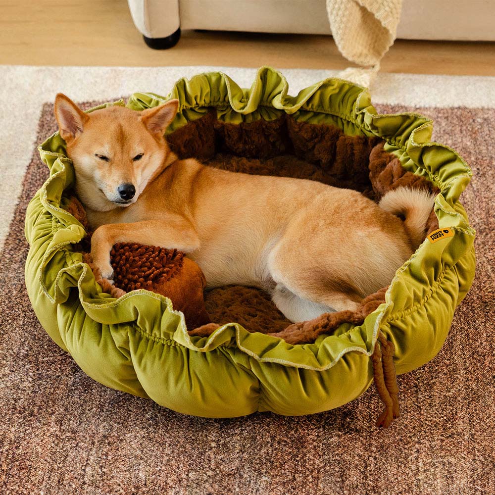 Nature-Inspired Adjustable Calming Dog Bed - Plush Nest, Moss Green - S