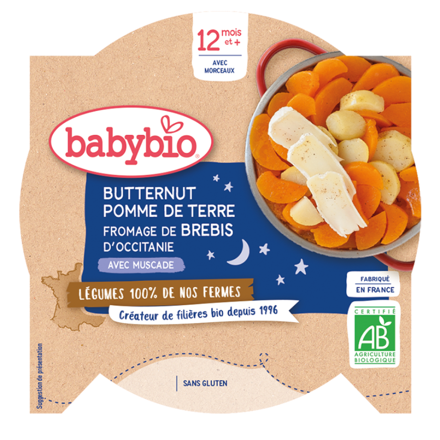 Babybio Legume Farfurie de Noapte Organic Butternut si Cartofi Rosii de 12 Luni 230g