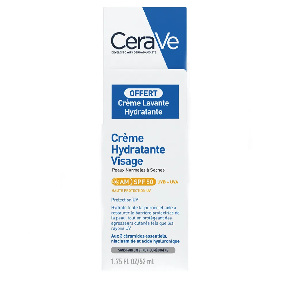 Cerave Moisturizing Face Cream SPF50 52ml + Cleansing Cream 20ml Normal to Dry Skin