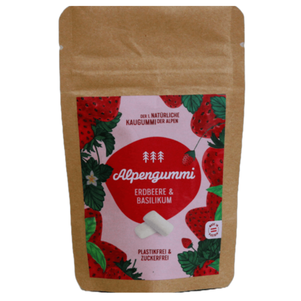 Alpengummi Kaugummi - Erdbeere und Basilikum 12 g