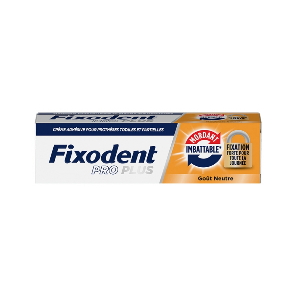 Fixodent Crème adhésive Pro Plus pour prothèses dentaires complètes et partielles, morsure imbattable, 40 g