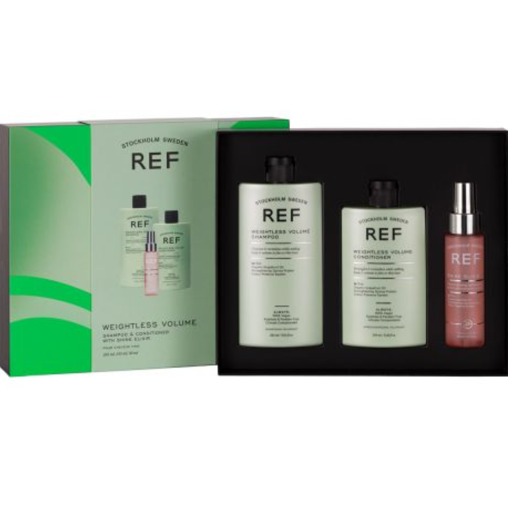 Gavesæt Ref Stockholm: Light Volume Shampoo Texturizing 285 ml + Light Volume Conditioner Smoothing and Volume 245 ml + Gloss Elixir Hair Serum Softin
