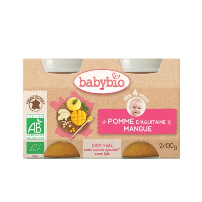 Pots de fruits Babybio - 4 mois et plus - Mangue, Pomme - BIO 2x130 g