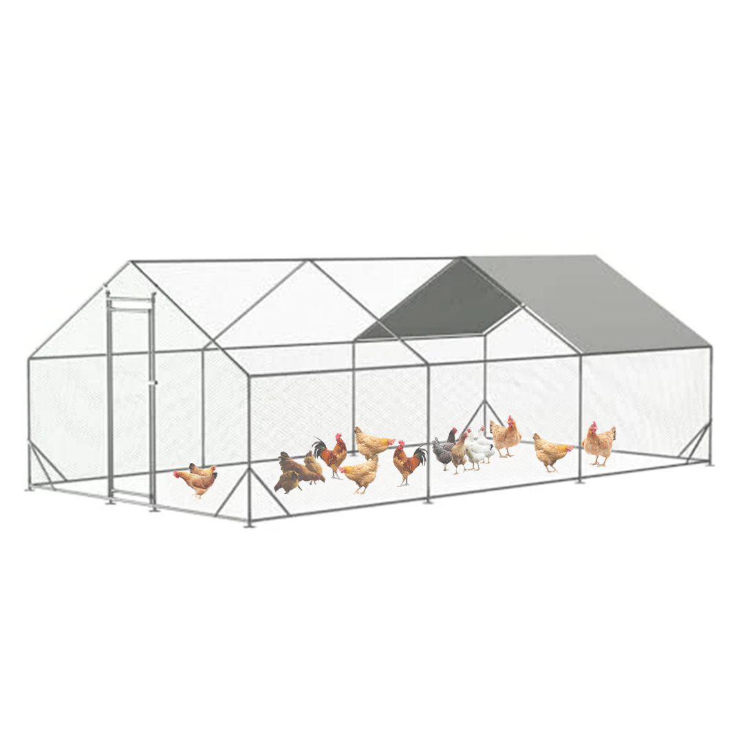 Garvee Chicken Coop Large Metal Chicken House,Walk-in Poultry Cage Chicken Run Pen Dog Kennel Duck House with Waterproof and Anti-Ultraviolet Cover (X