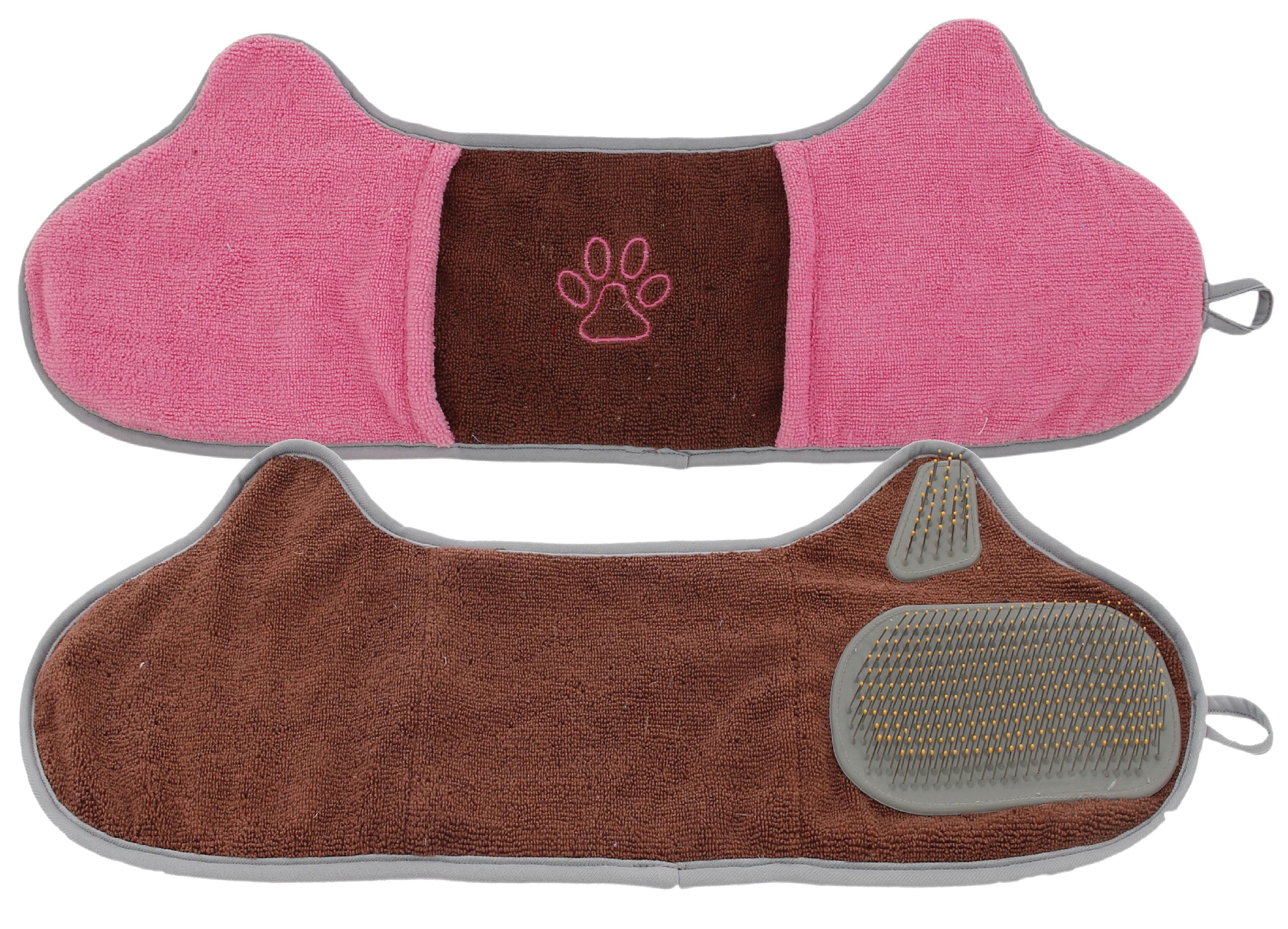 Pet Life Â® 'Bryer' 2-in-1 Hand-Inserted Microfiber Pet Grooming Towel and Brush - Brown - Pink - One Size