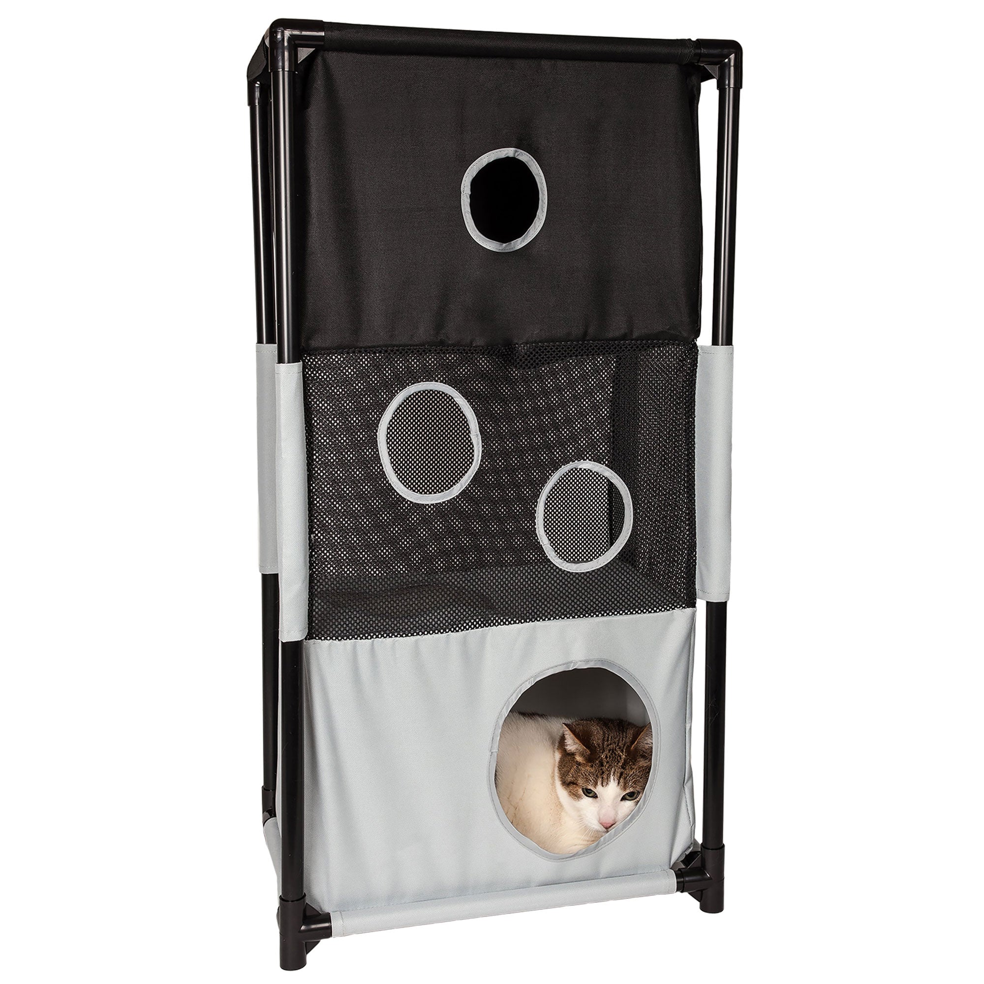 Pet Life Kitty-Square Cat House Furniture - Black, White