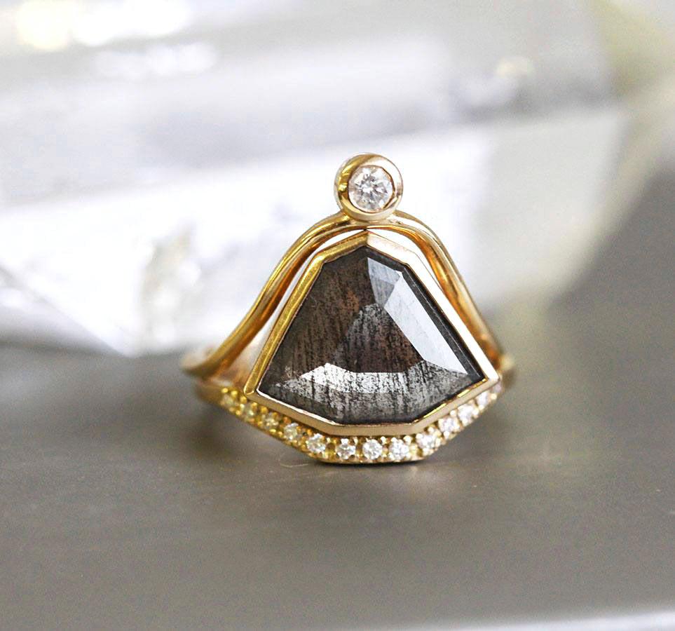 Paige Salt & Pepper Diamond Ring Set - 18k yellow gold