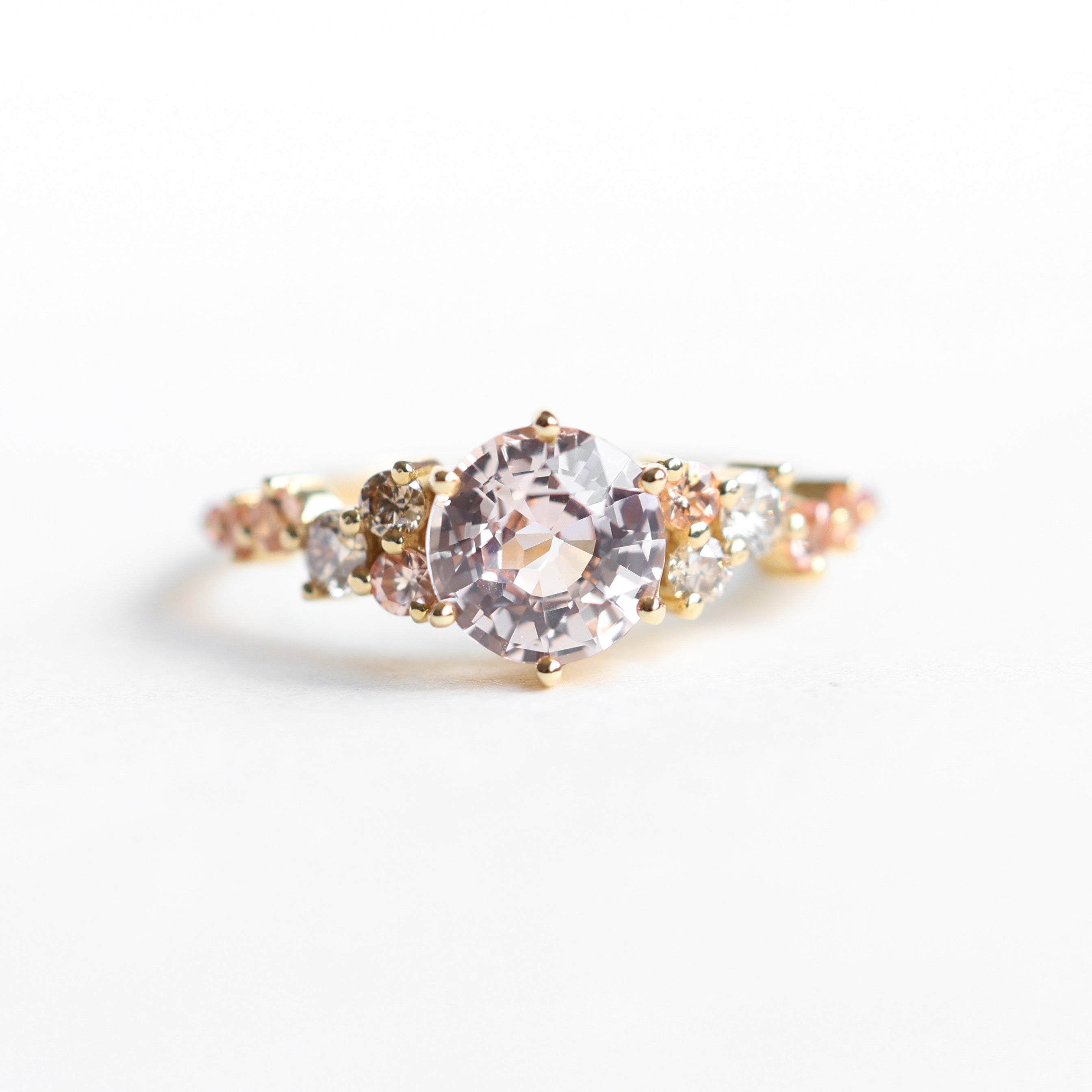 Peach sapphire cluster ring, peach diamond engagement ring - 14k rose gold