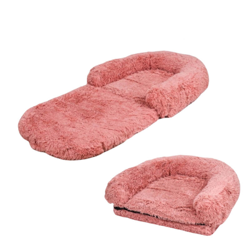 Plush Fluffy Large Orthopedic Human-Dog Bolster Bed, Pink - Chic Plush Large Dog Bed