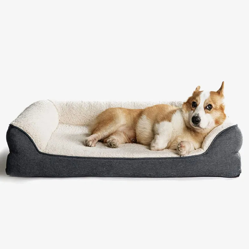 Plush Pet Sofa Bed Memory Foam Orthopedic Dog Bed, Light Grey - XL