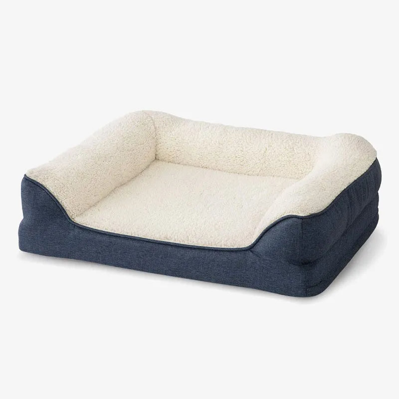 Plush Pet Sofa Bed Memory Foam Orthopedic Dog Bed, Blue - L