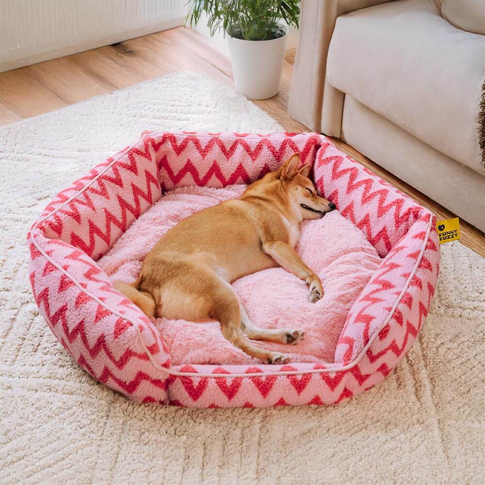 Plush Retreat Chevron Dog Bed-The Warm Hugger, Pink - M