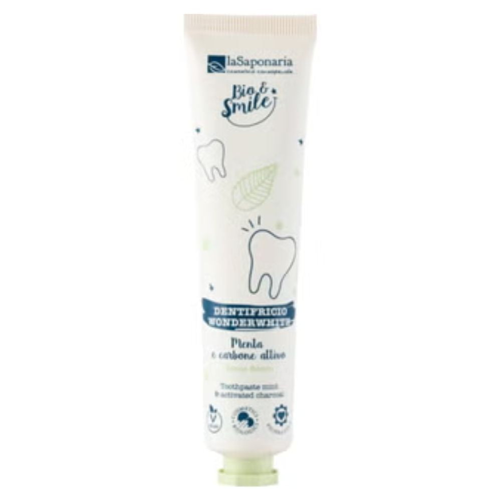 La saponaria Bio&Smile - WonderWhite Tandpasta Mint og aktivt kul 75 ml