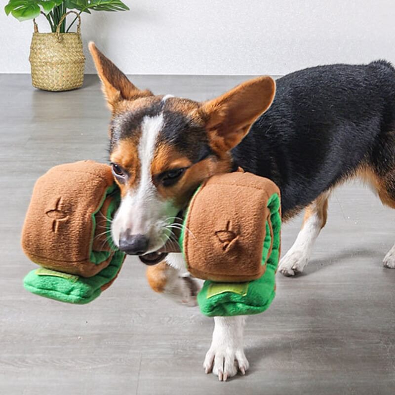 Puzzle Food Dispenser Interactive Dog Dumbbell Treat Toy, Brown