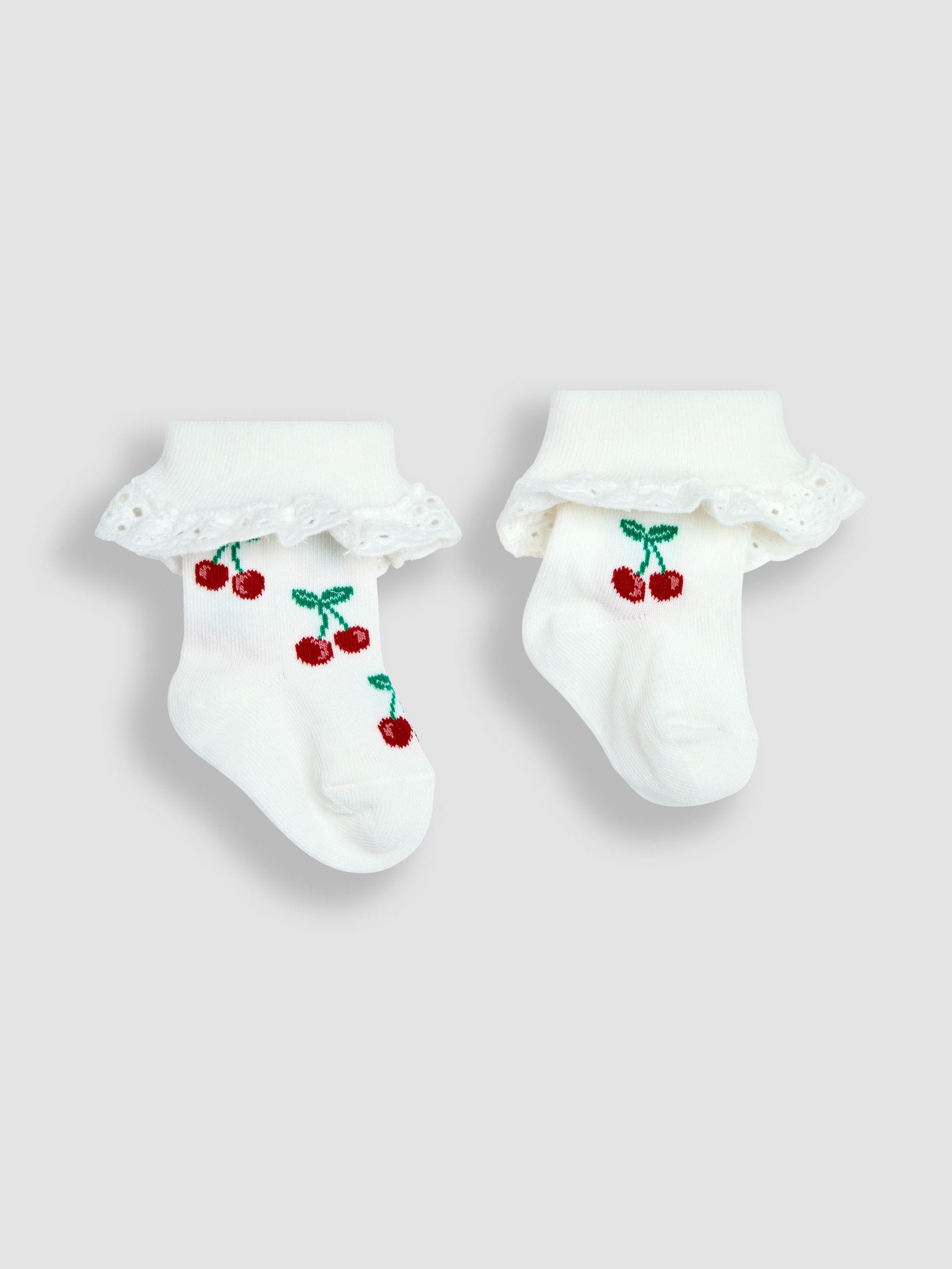 Cream Cherry 2-Pack Frilly Socks Newborn