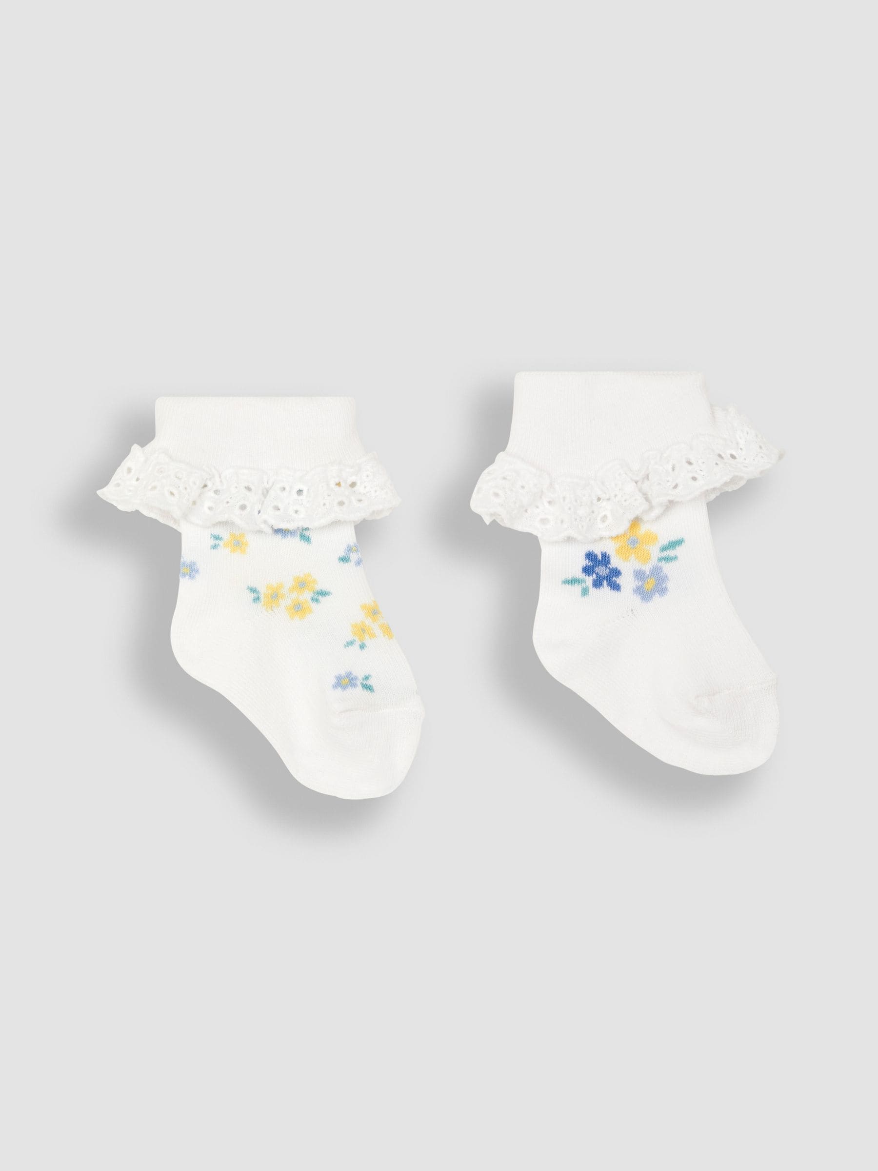 White Floral 2-Pack Frilly Socks Newborn