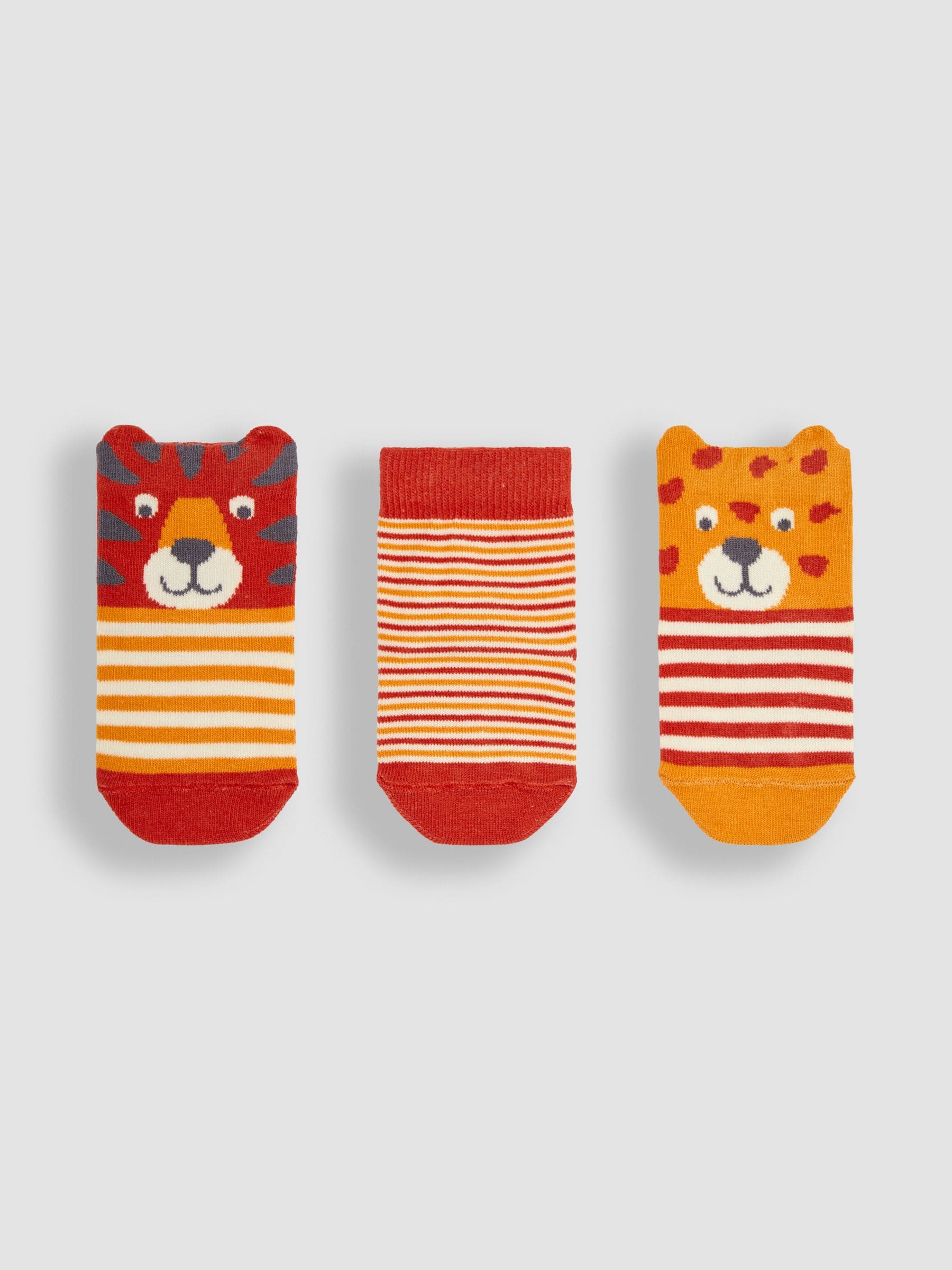 Rust Orange Tiger 3-Pack Safari Socks 6-12 Mths