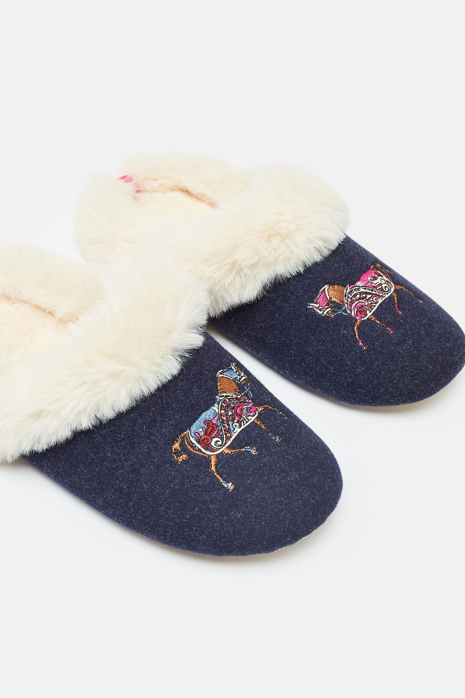 Joules - Slippet Luxe Navy Blue Horse Embroided Slippers Matron Inn