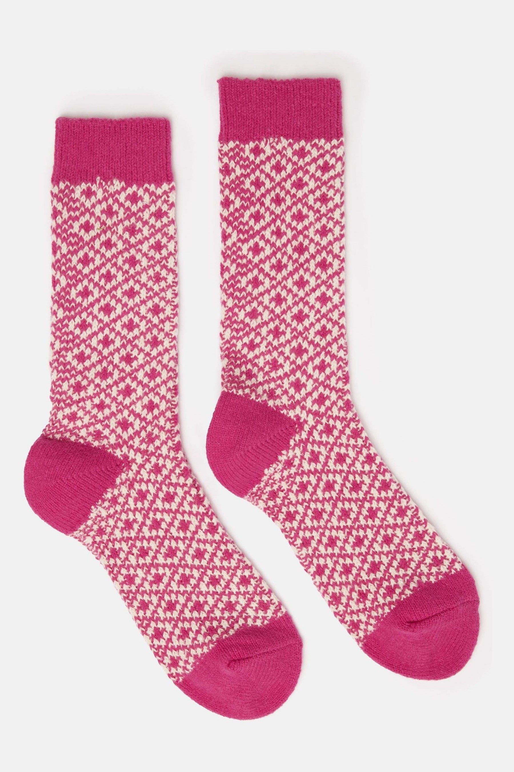 Joules - Women's Toasty Bright Pink Cosy Geometric Socks (size 4-8)