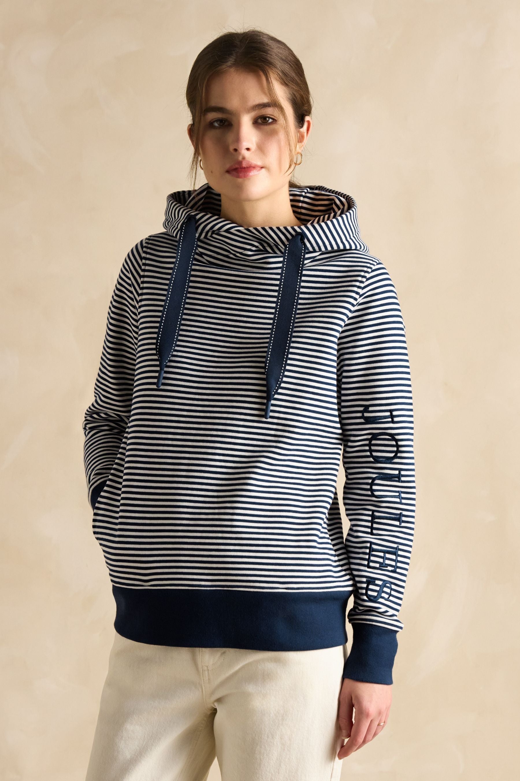 Joules - Rushton Navy Blue Stripe Cowl Neck Hoodie