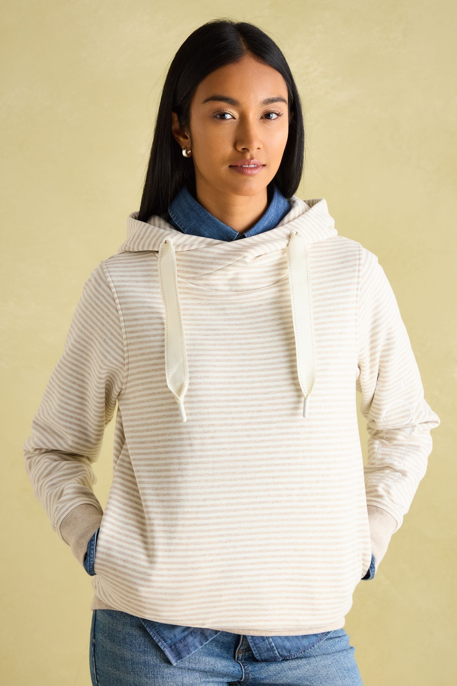 Joules - Rushton Natural Stripe Cowl Neck Hoodie